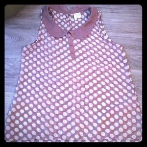 Brown and White Polka Dot Sheer Shirt Size L